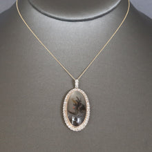 Load image into Gallery viewer, Antique dendritic agate pendant with diamonds in 14ct gold