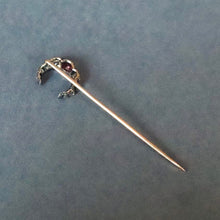 Load image into Gallery viewer, Antique crescent moon pin with diamonds & spinel in 14ct gold