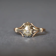 Load image into Gallery viewer, Georgian diamond ring. Antique diamond ring. Antique pear cut diamond ring. Georgian pear cut diamond ring. Antique rose cut diamond ring. Georgian rose cut diamond ring. Antique foiled diamond ring. Antique foil back ring. Georgian foiled ring. Georgian foil back ring. Cut down collet ring. Pie crust ring.