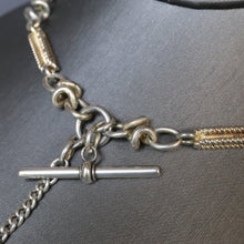 Load image into Gallery viewer, Antique watch chain with gilt links & swivel clasps in sterling silver (14.8" / 37.5cm)