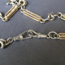 Load image into Gallery viewer, Antique watch chain with gilt links & swivel clasps in sterling silver (14.8" / 37.5cm)