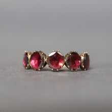 Load image into Gallery viewer, Georgian ring. Flat cut garnet. Flat cut garnet ring. Georgian flat cut garnet ring. Georgian garnet ring. Georgian garnet band. Antique garnet ring. Antique garnet band. Antique flat cut garnet ring. Antique flat cut garnet band. Five stone ring. Five stone band. Five stone garnet ring. Five stone garnet band. Foil back garnets. Foil back ring. Stacking band. Stacking ring. Garnet stacking band. Garnet stacking ring. Antique stacking ring. Antique stacking band.