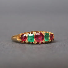 Load image into Gallery viewer, Antique Victorian era five-stone emerald & spinel ring in 18ct gold