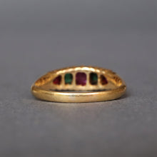Load image into Gallery viewer, Antique Victorian era five-stone emerald & spinel ring in 18ct gold