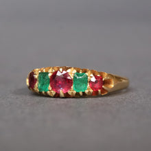 Load image into Gallery viewer, Antique Victorian era five-stone emerald & spinel ring in 18ct gold