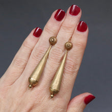 Load image into Gallery viewer, Antique Victorian day-to-night earrings with detachable drops in 14ct gold with a Florentine finish and dormeuse fittings. Convertible. Dramatic. Glamorous.