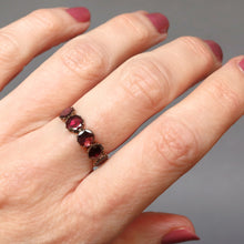 Load image into Gallery viewer, Georgian ring. Flat cut garnet. Flat cut garnet ring. Georgian flat cut garnet ring. Georgian garnet ring. Georgian garnet band. Antique garnet ring. Antique garnet band. Antique flat cut garnet ring. Antique flat cut garnet band. Five stone ring. Five stone band. Five stone garnet ring. Five stone garnet band. Foil back garnets. Foil back ring. Stacking band. Stacking ring. Garnet stacking band. Garnet stacking ring. Antique stacking ring. Antique stacking band.