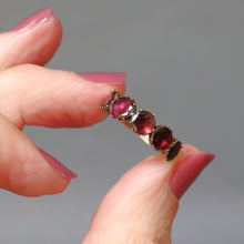 Load image into Gallery viewer, Georgian ring. Flat cut garnet. Flat cut garnet ring. Georgian flat cut garnet ring. Georgian garnet ring. Georgian garnet band. Antique garnet ring. Antique garnet band. Antique flat cut garnet ring. Antique flat cut garnet band. Five stone ring. Five stone band. Five stone garnet ring. Five stone garnet band. Foil back garnets. Foil back ring. Stacking band. Stacking ring. Garnet stacking band. Garnet stacking ring. Antique stacking ring. Antique stacking band.