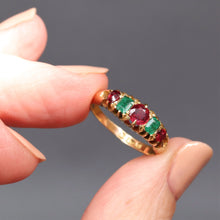 Load image into Gallery viewer, Antique Victorian era five-stone emerald & spinel ring in 18ct gold