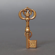 Load image into Gallery viewer, Antique Victorian watch key with serpent snake. Figural watch key. Hidden watch key. Secret watch key. Gold watch key. Gold door key pendant. Large key pendant. Key fob. Key charm.