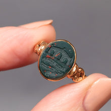 Load image into Gallery viewer, Antique intaglio ring. Antique seal ring. Stare Super Vias Antiquas. Stand on the ancient ways. Antique signet ring. Victorian signet ring. Antique boodstone ring. Victorian intaglio ring. Victorian seal ring.