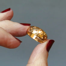Load image into Gallery viewer, Vintage mid-century ring with quilted design. Pin cushion design. Vintage Swedish stacking ring. Vintage gold stacking band. 1960s gold ring.