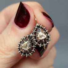 Load image into Gallery viewer, Georgian earrings. Georgian diamond earrings. Foil back earrings. Antique diamond earrings. Georgian diamond earrings. Antique teardrop earrings. Antique drop earrings. Pie crust settings. Cut down collet. Collet set diamond.