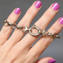 Load image into Gallery viewer, Vintage heavy sterling silver bracelet. Italian belcher link bracelet. Vintage oval link bracelet with lifebuoy clasp. Life buoy clasp. Vintage 1970s sterling silver bracelet.