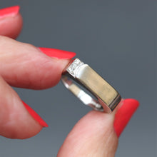 Load image into Gallery viewer, Vintage saddle ring. saddle ring. Diamond saddle ring. Mid-century ring. Mid-century modernist ring. Mid-century modern ring. Vintage modernist ring. Vintage mid-century ring. Vintage diamond and white gold ring. 1960s ring.