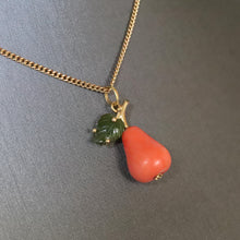 Load image into Gallery viewer, Vintage Italian coral pear pendant with UnoAErre chain in 18ct gold