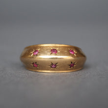Load image into Gallery viewer, Vintage star set ring. Vintage dome ring. Vintage ruby ring. Ruby ring. Star setting ring. Vintage gold dome ring. Florentine finish ring. Textured gold ring. Mid-century ring. Retro ring.