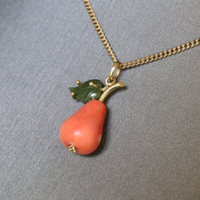 Load image into Gallery viewer, Vintage Italian coral pear pendant with UnoAErre chain in 18ct gold