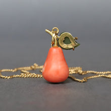 Load image into Gallery viewer, Vintage Italian coral pear pendant with UnoAErre chain in 18ct gold