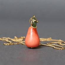 Load image into Gallery viewer, Vintage Italian coral pear pendant with UnoAErre chain in 18ct gold