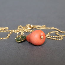 Load image into Gallery viewer, Vintage Italian coral pear pendant with UnoAErre chain in 18ct gold