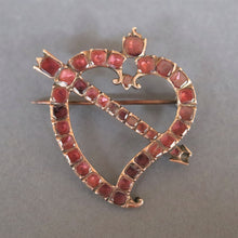 Load image into Gallery viewer, Antique Georgian era witch's heart brooch with garnets in 9ct gold
