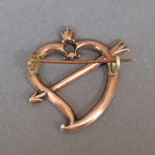 Load image into Gallery viewer, Antique Georgian era witch's heart brooch with garnets in 9ct gold