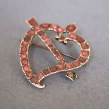 Load image into Gallery viewer, Antique Georgian era witch's heart brooch with garnets in 9ct gold