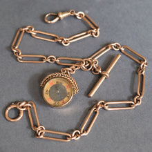 Load image into Gallery viewer, Antique trombone link watch chain in 9ct gold with compass (15.4"/39cm)