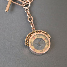 Load image into Gallery viewer, Antique trombone link watch chain in 9ct gold with compass (15.4"/39cm)