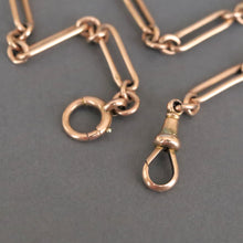 Load image into Gallery viewer, Antique trombone link watch chain in 9ct gold with compass (15.4"/39cm)