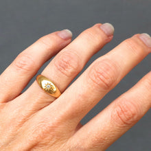 Load image into Gallery viewer, Antique Edwardian era gypsy ring with solitaire diamond in star setting. Property of a lady of title. Tapered band. Stacking ring band. Old European cut diamond gypsy ring.