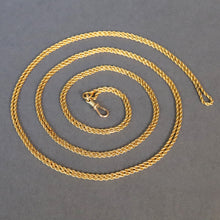 Load image into Gallery viewer, Long guard chain. Antique chain. Antique gold chain. Muff chain. Antique guard chain. Rope link chain. Antique rope link chain. Twist link chain. Antique twist link chain. Swivel clasp. Lobster clasp. Gold dog clip. Antique dog clip. Charm holder.