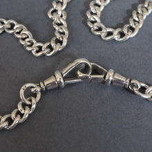 Load image into Gallery viewer, Antique curb link sterling silver watch chain with fobs (15.4"/39cm)