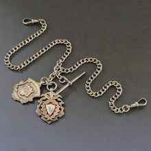 Load image into Gallery viewer, Antique curb link sterling silver watch chain with fobs (15.4"/39cm)