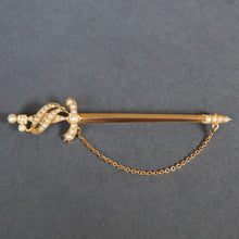 Load image into Gallery viewer, Antique sword brooch with pearls in 15ct gold