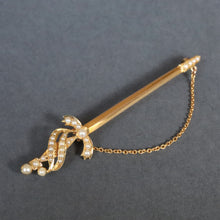 Load image into Gallery viewer, Antique sword brooch with pearls in 15ct gold
