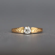 Load image into Gallery viewer, Antique diamond engagement ring. Antique engagement ring. Diamond engagement ring. Antique diamond solitaire ring. Diamond solitaire ring. Antique solitaire ring. Old cut diamond. Old cut diamond ring. Old European cut diamond. Old European cut diamond ring. Engraved band. Engraved gold band. Victorian engagement ring. Victorian diamond ring. Victorian solitaire ring. Vintage solitaire ring. Vintage diamond solitaire ring. Vintage diamond ring.
