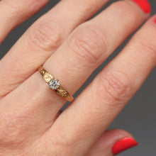 Load image into Gallery viewer, Antique diamond engagement ring. Antique engagement ring. Diamond engagement ring. Antique diamond solitaire ring. Diamond solitaire ring. Antique solitaire ring. Old cut diamond. Old cut diamond ring. Old European cut diamond. Old European cut diamond ring. Engraved band. Engraved gold band. Victorian engagement ring. Victorian diamond ring. Victorian solitaire ring. Vintage solitaire ring. Vintage diamond solitaire ring. Vintage diamond ring.