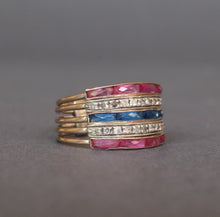 Load image into Gallery viewer, Vintage five-band harem ring with diamonds, spinels & tourmalines