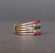 Load image into Gallery viewer, Vintage five-band harem ring with diamonds, spinels & tourmalines