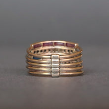 Load image into Gallery viewer, Vintage five-band harem ring with diamonds, spinels & tourmalines