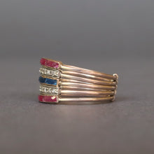 Load image into Gallery viewer, Vintage five-band harem ring with diamonds, spinels & tourmalines