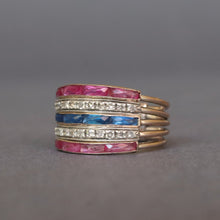 Load image into Gallery viewer, Vintage five-band harem ring with diamonds, spinels & tourmalines