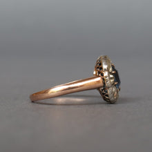 Load image into Gallery viewer, Antique blue sapphire (0.8ct) & diamond cluster ring in 9ct gold