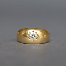 Load image into Gallery viewer, Gypsy ring with old European cut OEC diamond in star setting with wide, heavy 18ct yellow gold band. Vintage gypsy ring. Antique gypsy ring.