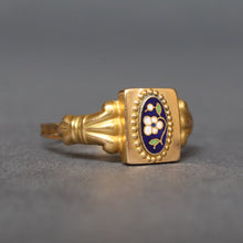 Load image into Gallery viewer, Antique Victorian era enamel plaque ring with pansy in 18ct gold