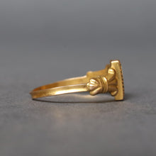 Load image into Gallery viewer, Antique Victorian era enamel plaque ring with pansy in 18ct gold