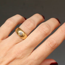Load image into Gallery viewer, Gypsy ring with old European cut OEC diamond in star setting with wide, heavy 18ct yellow gold band. Vintage gypsy ring. Antique gypsy ring.