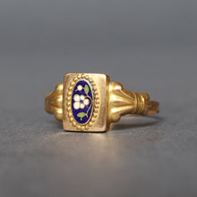 Load image into Gallery viewer, Antique Victorian era enamel plaque ring with pansy in 18ct gold